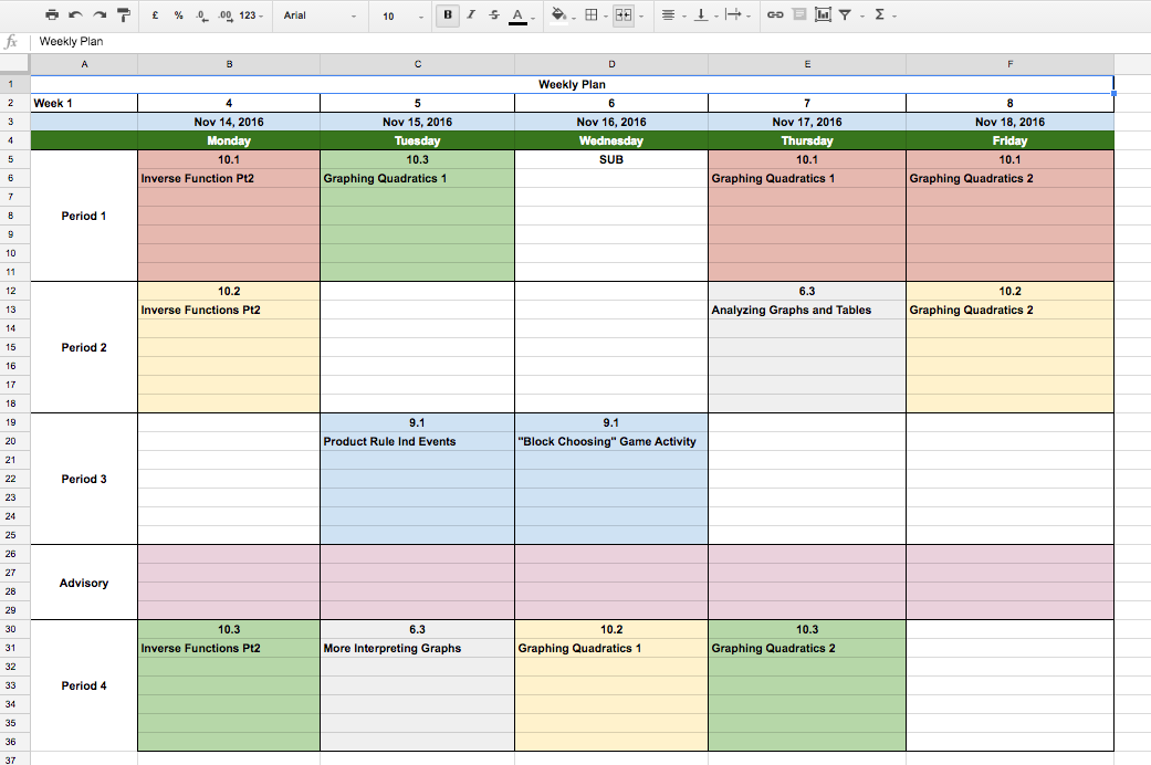 Google Sheets Timetable Template